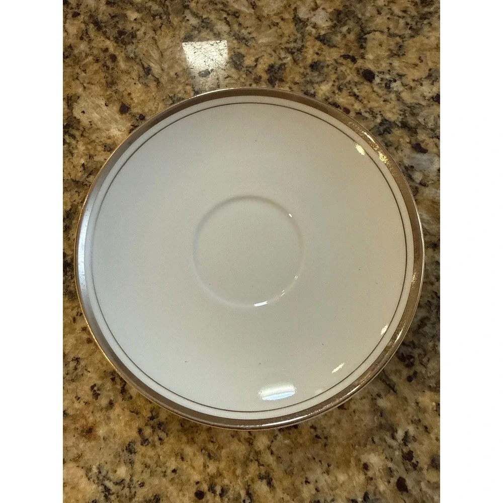 Royalton China Co Japan Translucent Porcelain Saucer‎ White Gold Rim 6 Inch